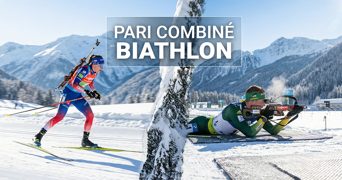 Plusieurs biathlètes en action sur différentes épreuves symbolisant les paris combinés multi-événements